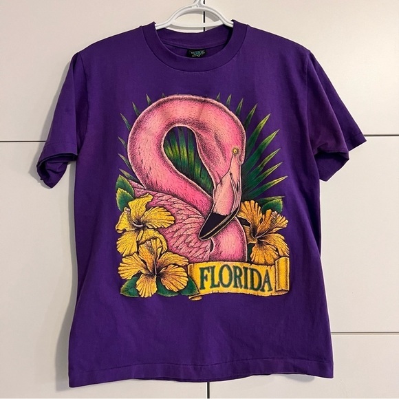 Vintage 90s Florida Flamingo Shirt M Purple - Picture 1 of 8